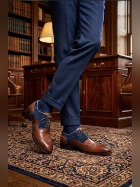 Ace Marks Wing-tip Vincent Brown Antique and Blue Suede / Sz 13 / Leather Derbys